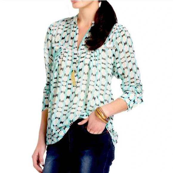 Anthro Dolan Mesila Mint Green Peasant Blouse, Size L - Picture 2 of 9